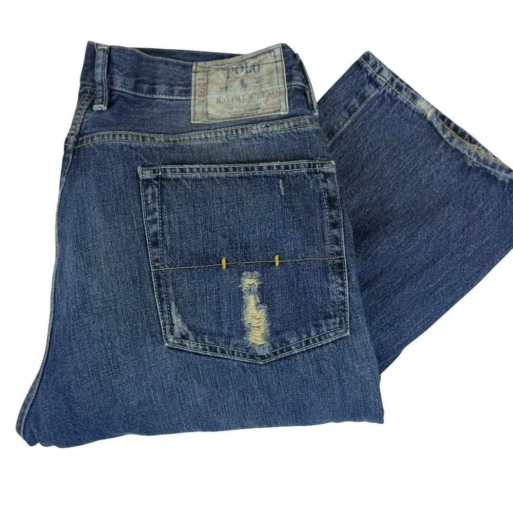 Polo Ralph Lauren Vintage Denim Jeans Mens 35x30 Blue Button Fly Distressed Y2k